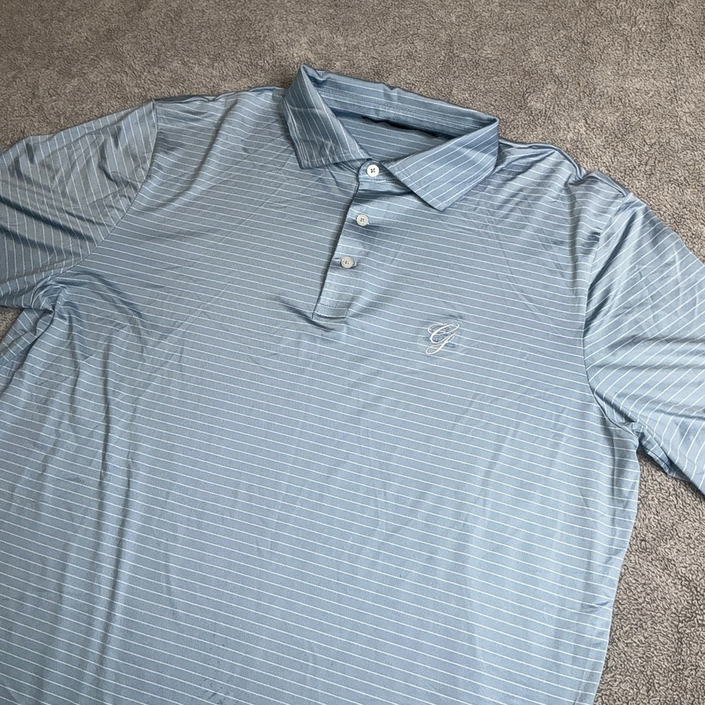 RLX Ralph Lauren Golf Polo Shirt Mens L Blue White‎ Striped Wicking